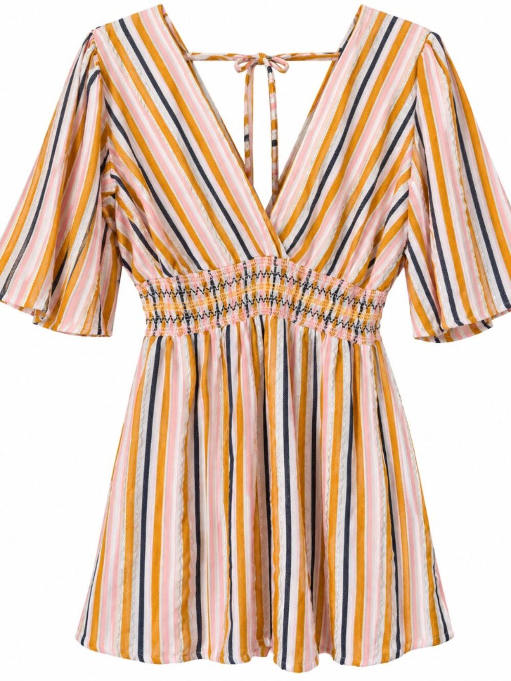 Blue Island Multicolor Striped Smocked Waist Mini Dress / Swim Coverup